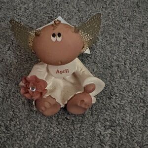 Angel Figurine with Gold Wings and Cream Dress